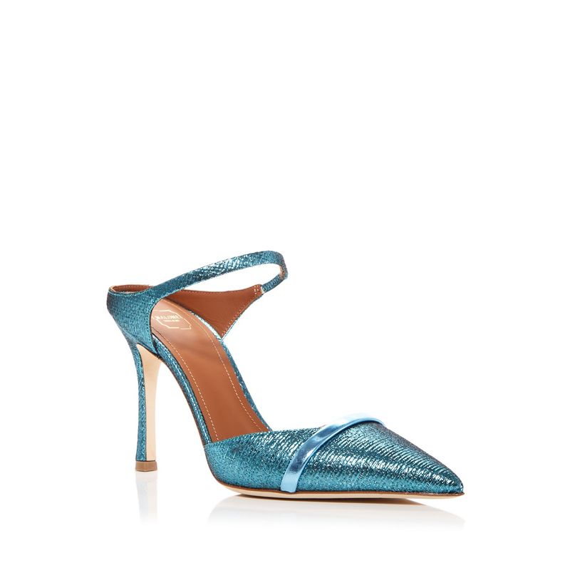 Malone Souliers Womens Teal Strap Uma Toe Stiletto Slip On Sandals Shoes 36